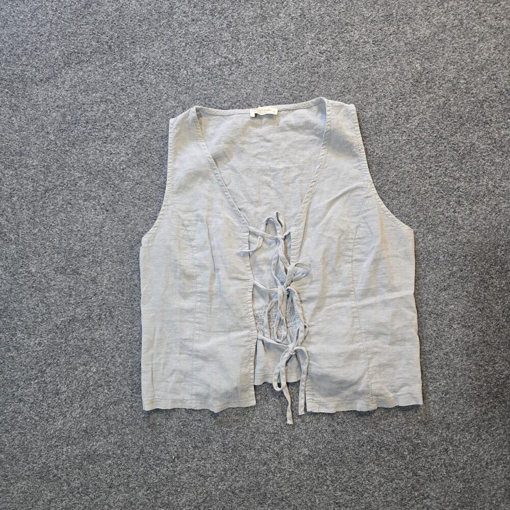 Bellambra Top Womens Medium Gray Linen Vest Tie Front Sleeveless Casual Capsule